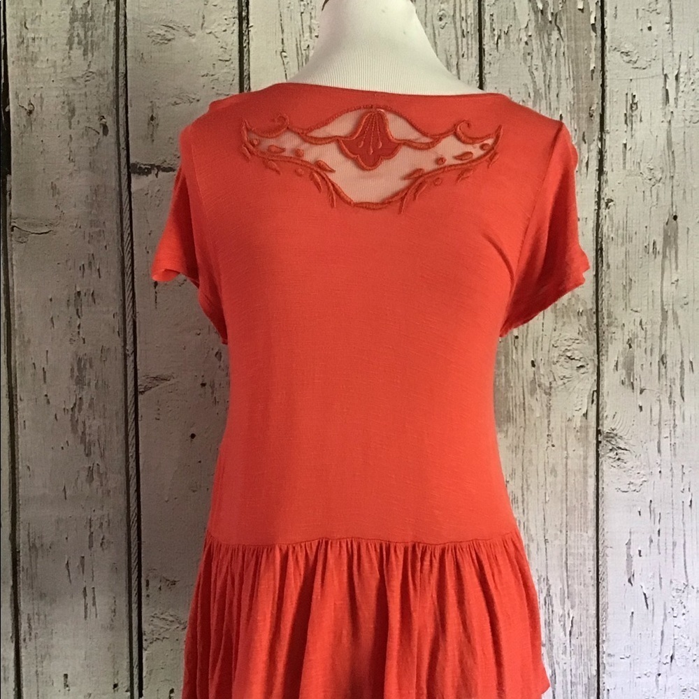 Free People Coral Embroidered Mesh Peplum Top Short Sleeve Women's Size Small - Picture 5 of 7
